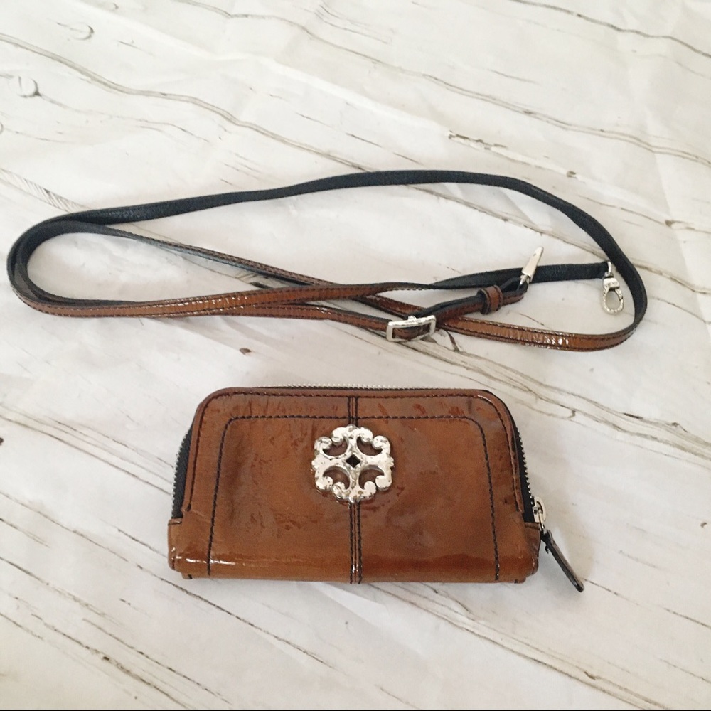 Brighton Brown Patent Leather Crossbody Wallet